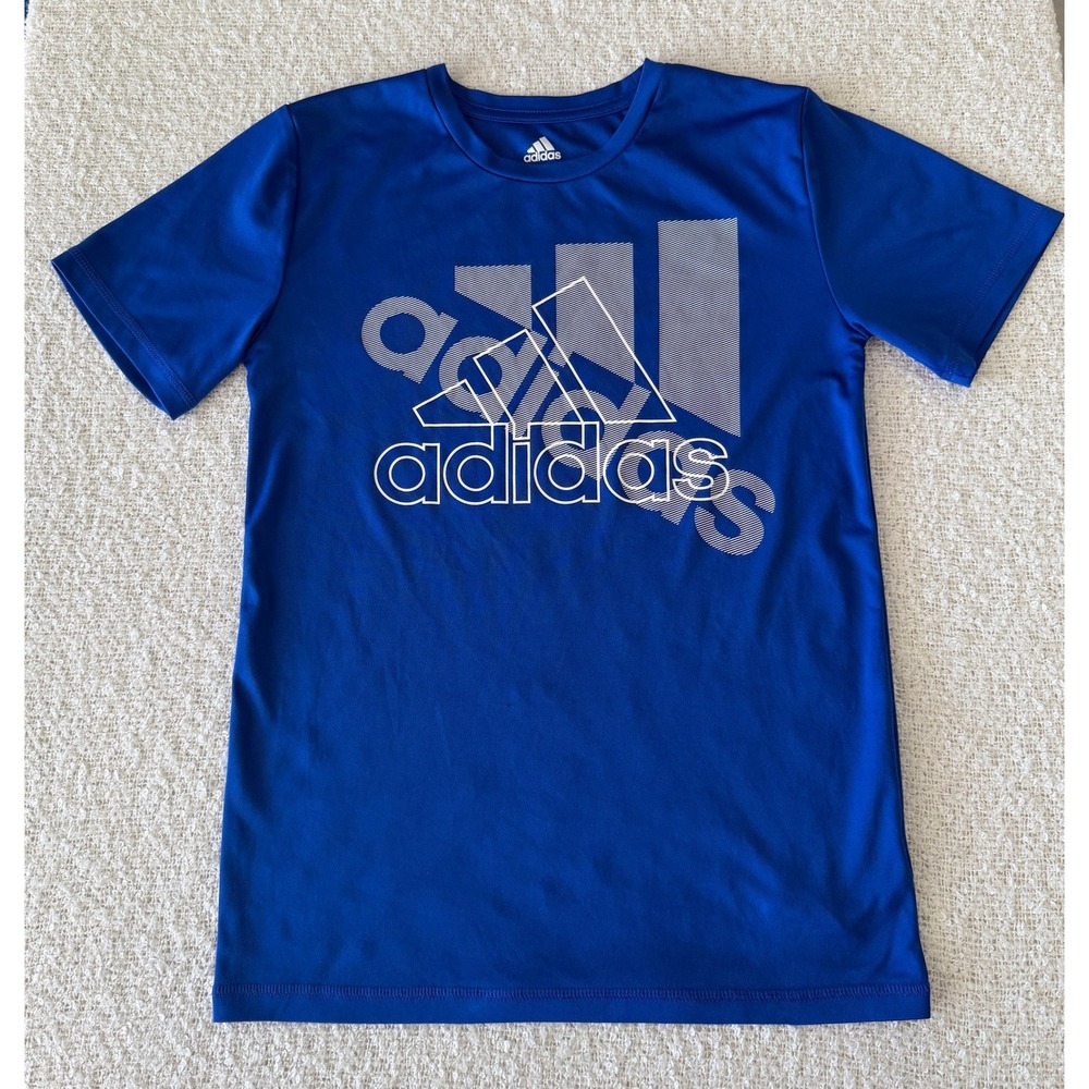 Adidas Graphic T-Shirt Boys Size M 10/12 Blue Short Sleeve Logo Tee